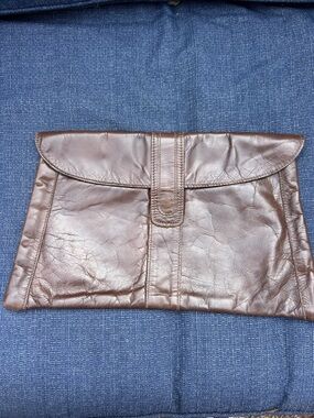 Brown Leather Fold-Over Clutch